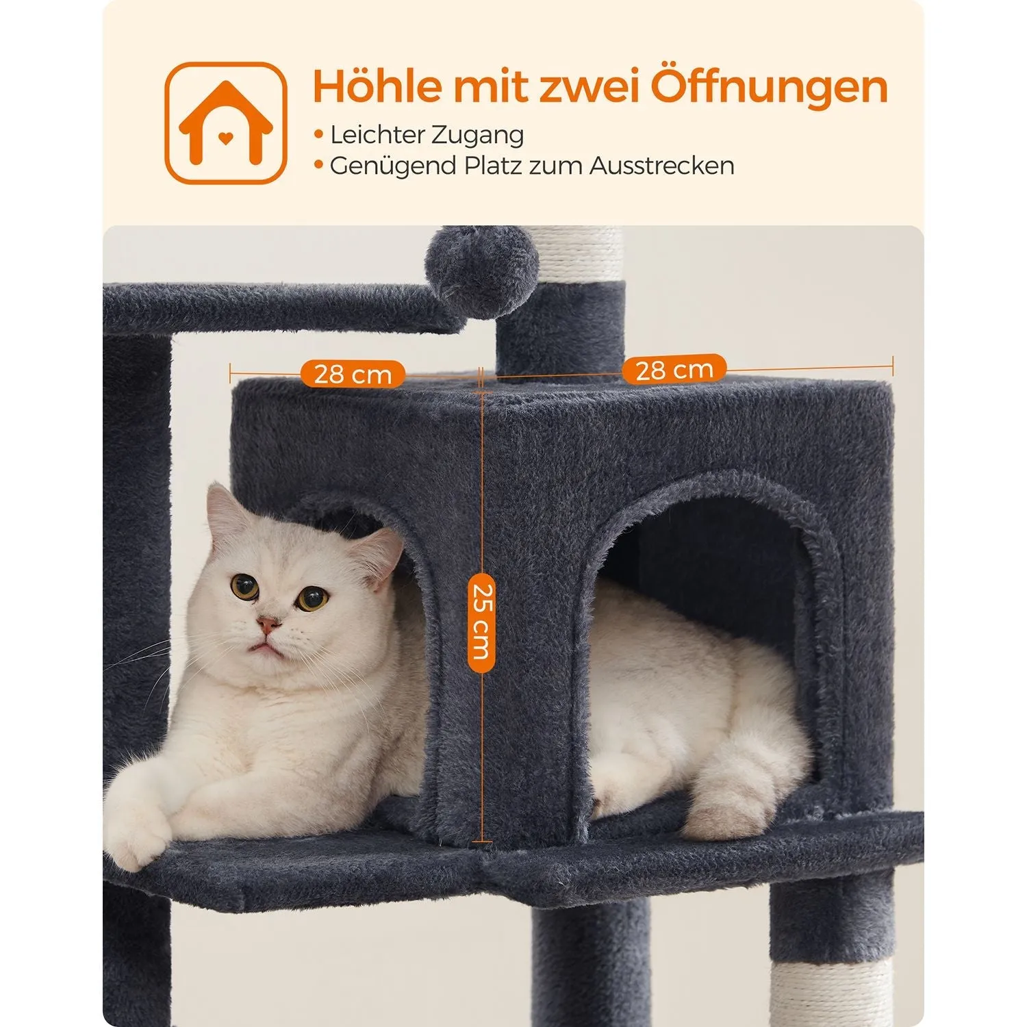 Rootz Cat Scratching Post - Cat Tree - Cat Climbing Frame - Chipboard Construction - 45cm x 35cm x 112cm - Smoke Gray - Plush Cover - Sisal Rope - Sturdy Design - Easy Assembly - Ideal for Multiple Cats - Max. Load Capacity 40kg