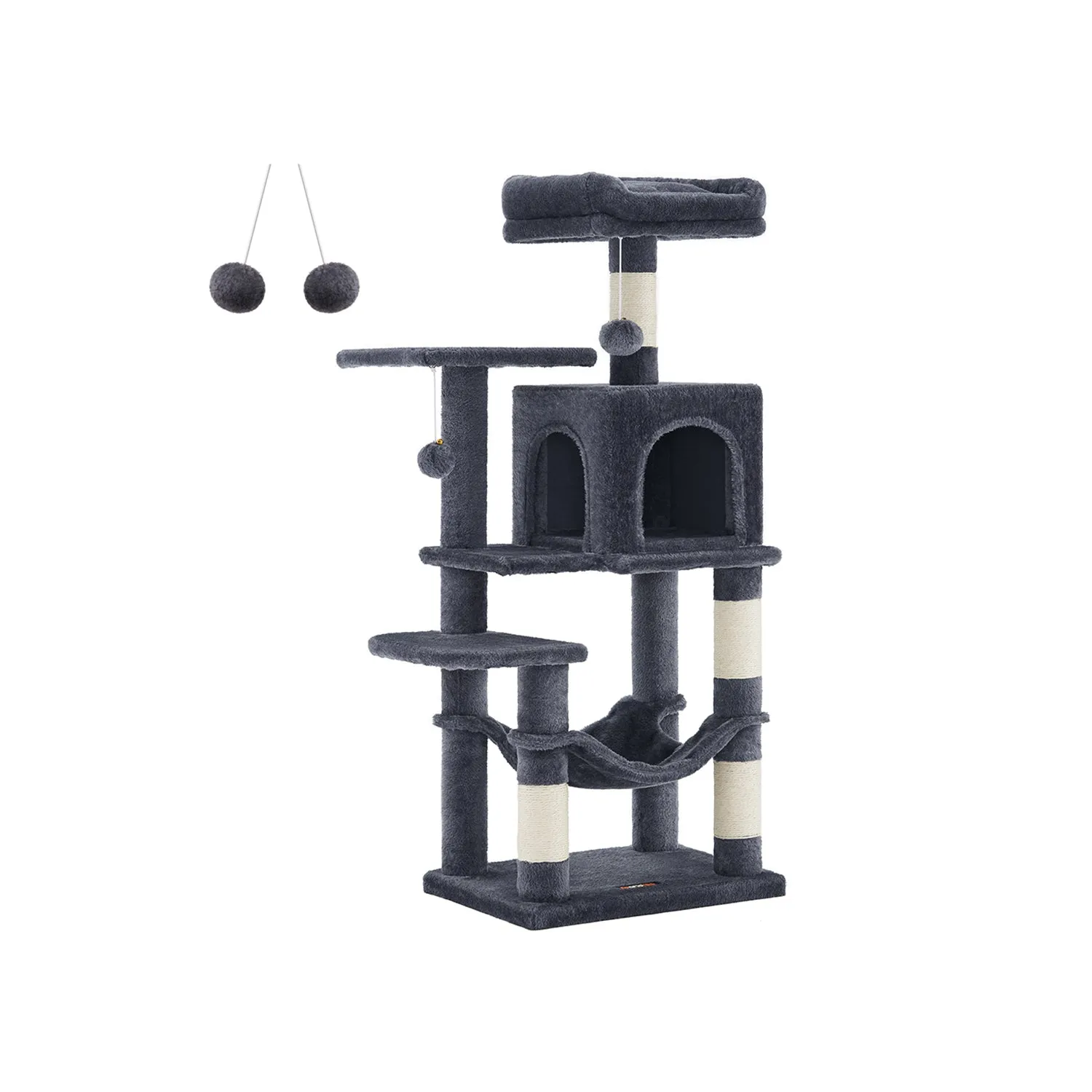 Rootz Cat Scratching Post - Cat Tree - Cat Climbing Frame - Chipboard Construction - 45cm x 35cm x 112cm - Smoke Gray - Plush Cover - Sisal Rope - Sturdy Design - Easy Assembly - Ideal for Multiple Cats - Max. Load Capacity 40kg