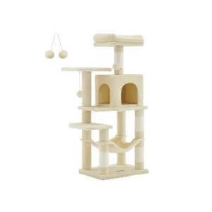 Rootz Cat Scratching Post - Cat Tree - Cat Climbing Frame - Chipboard Construction - Plush Covering - Sisal Rope - 45cm x 35cm x 112cm