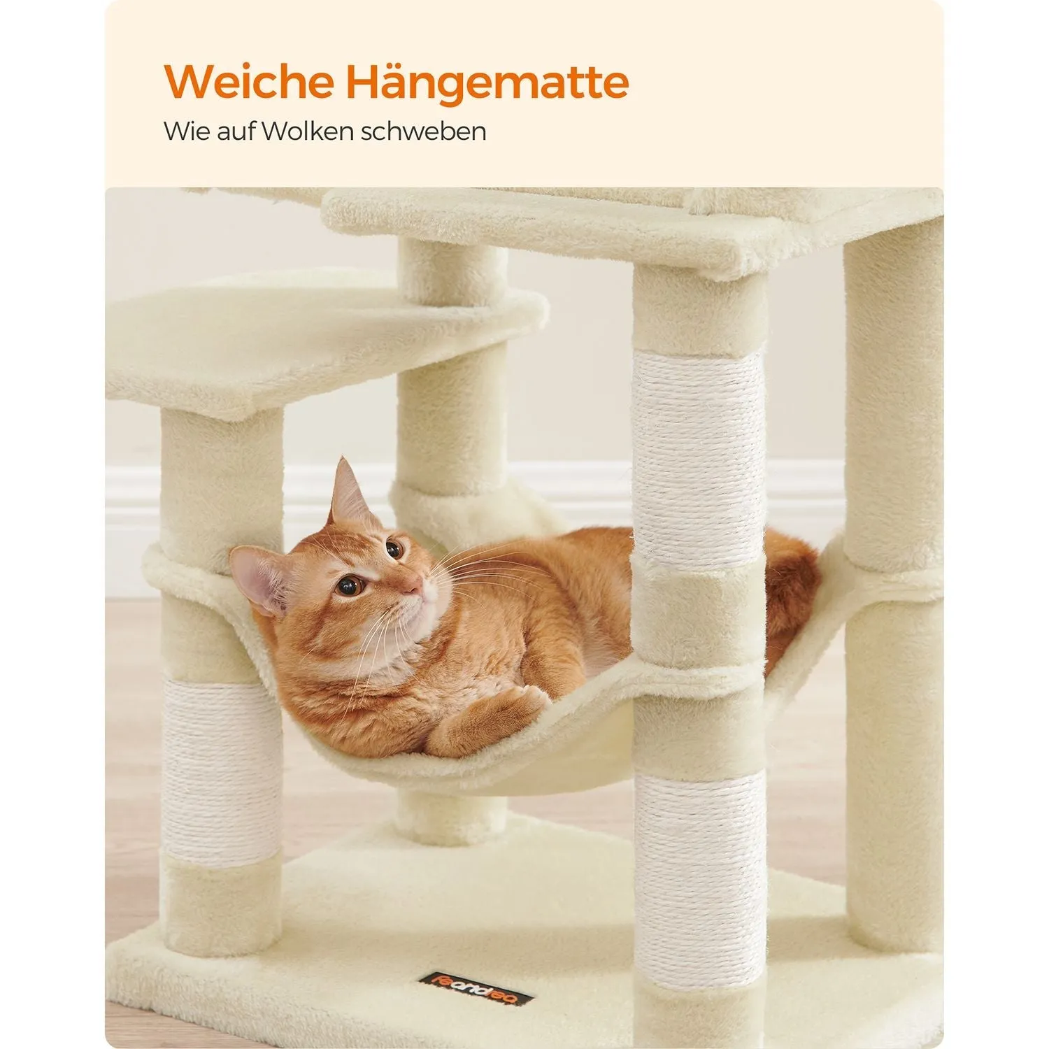 Rootz Cat Scratching Post - Cat Tree - Cat Climbing Frame - Chipboard Construction - Plush Covering - Sisal Rope - 45cm x 35cm x 112cm
