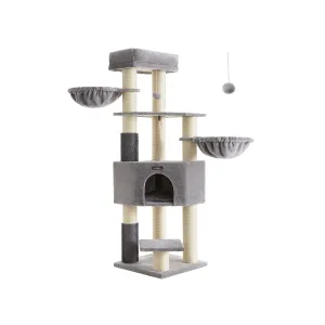 Rootz Cat Scratching Post - Cat Tree - Cat Climbing Frame - Chipboard Construction - Plush Covering - Sisal Rope - 50cm x 50cm x 160cm - Dove Gray-Cream White - 22.6kg - Max. 105kg Load Capacity - Ideal for Up to 5 Cats