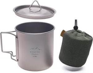 SANTTA Titanium Cup | 14 OZ Leightweight Camping Mug with Foldable Handle and Lid 420mL