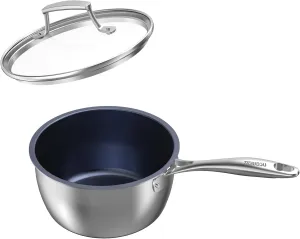 Sauce Pan, Nonstick Saucepan with Lid, 2.2 Quart Titanium & Stainless Steel Multipurpose Small Sauce Pot with Lid for Home Kitchen, PFOA Free, Dishwasher & Oven Safe, All Stovetop Compatible