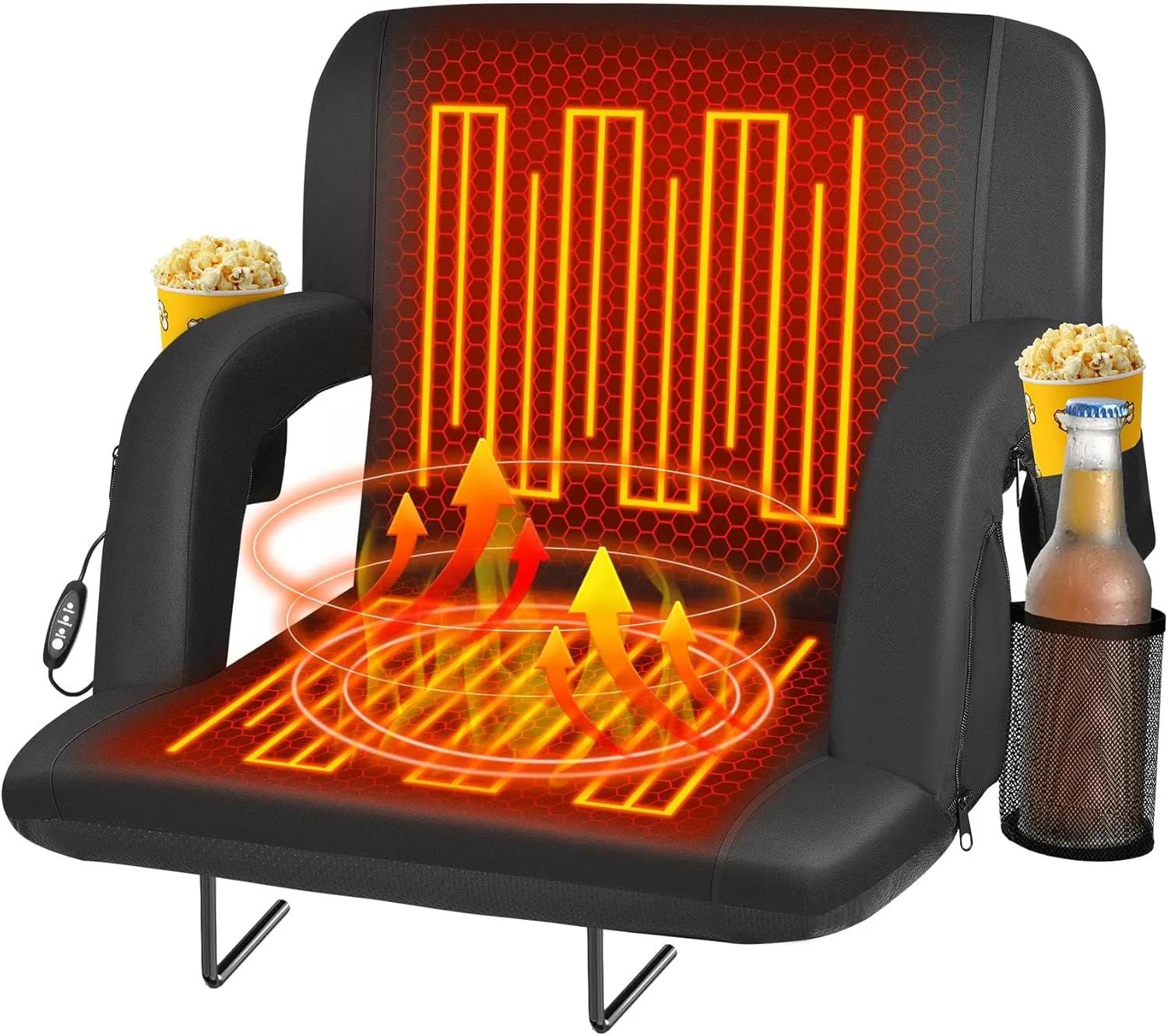 Seeutek Heated Stadium Seats with Back Support and Wide Cushions for Bleachers, Portable Bleacher Chairs with Backrest, USB 3 Levels and 5 Pockets Foldable Stadium Chairs for Sports,1PC 23Inch