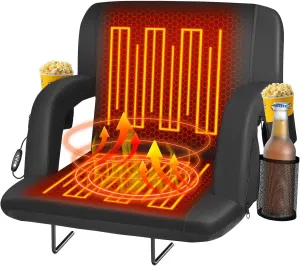 Seeutek Heated Stadium Seats with Back Support and Wide Cushions for Bleachers, Portable Bleacher Chairs with Backrest, USB 3 Levels and 5 Pockets Foldable Stadium Chairs for Sports,1PC 23Inch