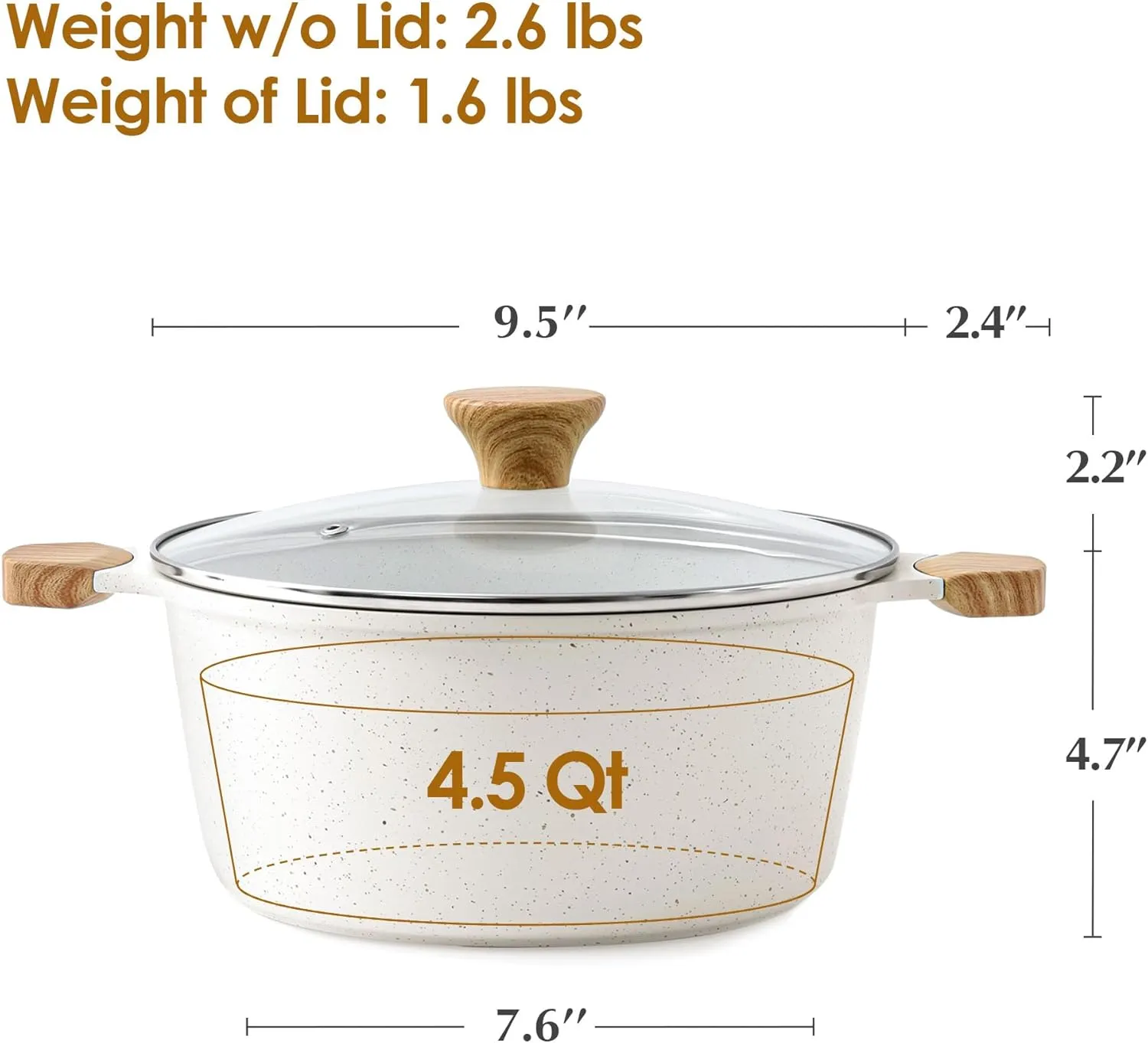 SENSARTE Ceramic Nonstick Stock Pot with Lid, 4.5 Quart Induction Cooking Pot with Tempered Glass Lid, Stew Pot for Soup, Oatmeal and Pasta, PFAS and PTFE Free Casserole, White