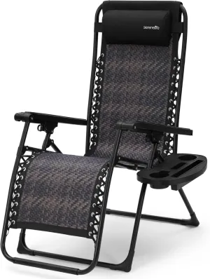 SereneLife Outdoor Adjustable Foldable Zero Gravity Lawn Chair – Weather-Resistant Rattan Recliner with Lockable Position, Detachable Side Table & Cup Holder, 265 lbs Capacity, Patio & Camping