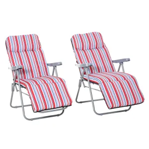 Set of 2 Garden Sun Lounger, Outdoor Reclining Seat Cushioned Seat, Foldable Adjustable Recliner, Grey and Red