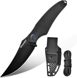 Shark Outdoor Knife Fixed Blade with Kydex Sheath D2 Steel Blade Ideal Camping Premium Survival Bushcraft (Black - Black Titanium)