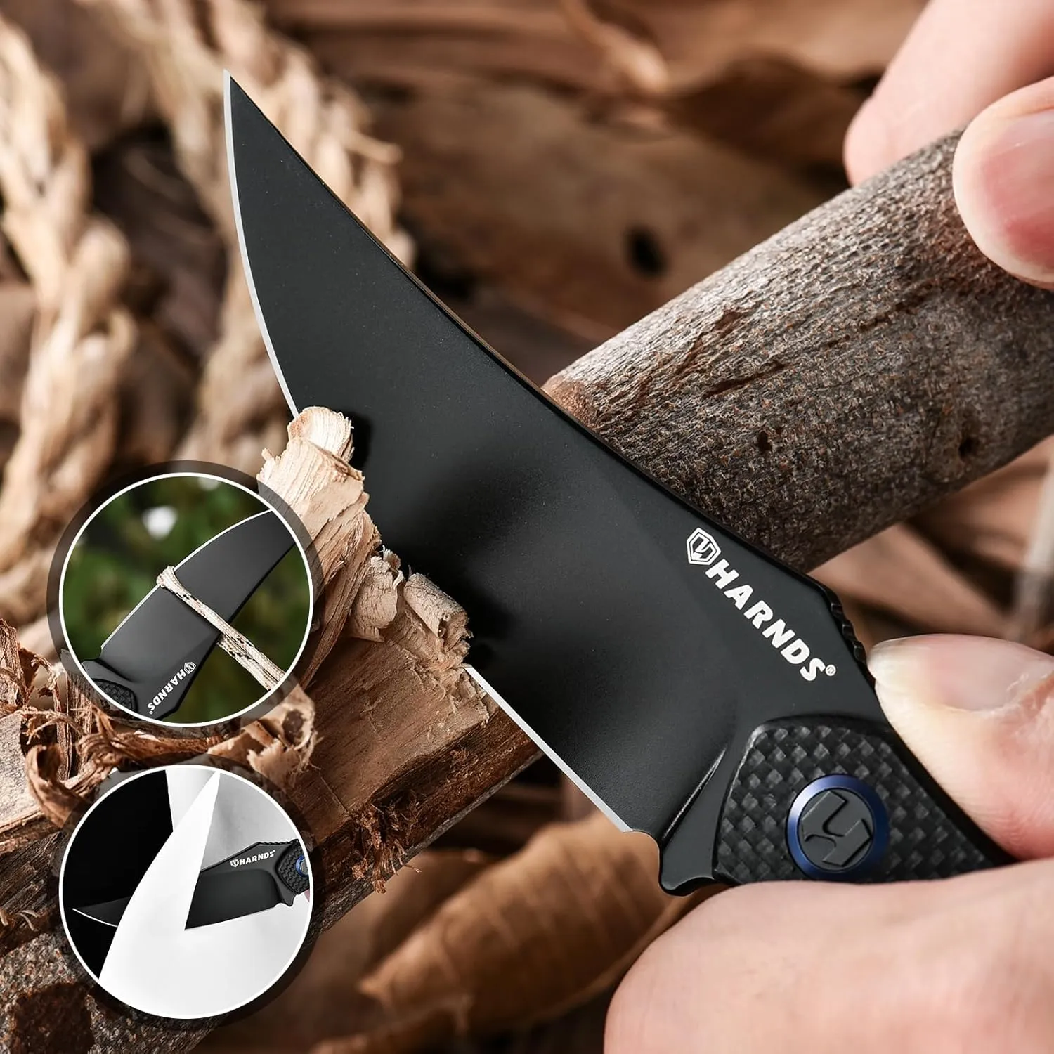 Shark Outdoor Knife Fixed Blade with Kydex Sheath D2 Steel Blade Ideal Camping Premium Survival Bushcraft (Black - Black Titanium)
