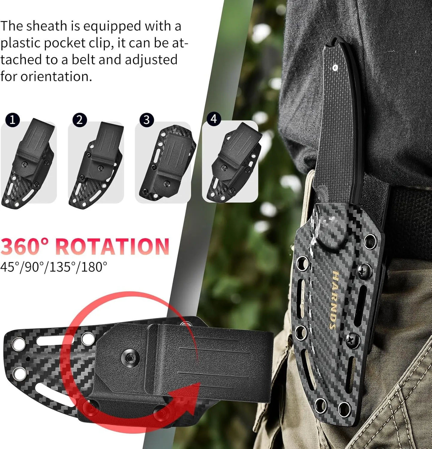 Shark Outdoor Knife Fixed Blade with Kydex Sheath D2 Steel Blade Ideal Camping Premium Survival Bushcraft (Black - Black Titanium)