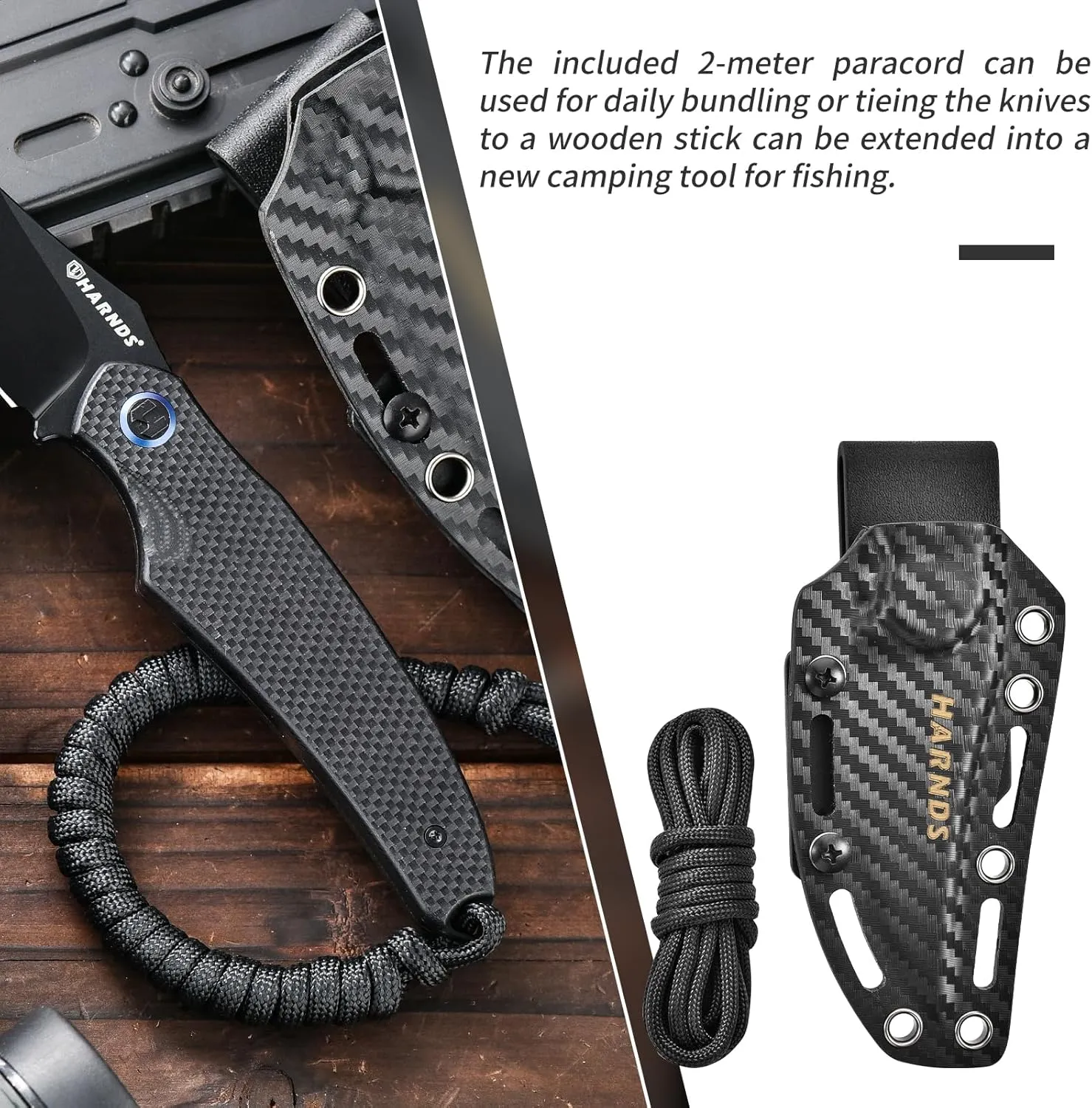 Shark Outdoor Knife Fixed Blade with Kydex Sheath D2 Steel Blade Ideal Camping Premium Survival Bushcraft (Black - Black Titanium)