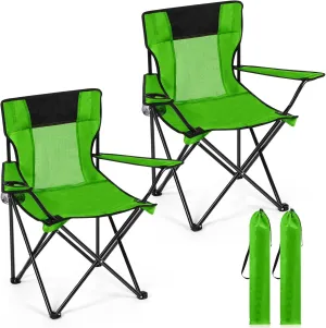 Shellwei 2 PCS Folding Camping Chair with Cupholder and Carry Bag Regular Size Colorful Breathable Portable Lightweight Lawn Chair with Side Pocket for Fishing Hiking Beach Outdoor Activity