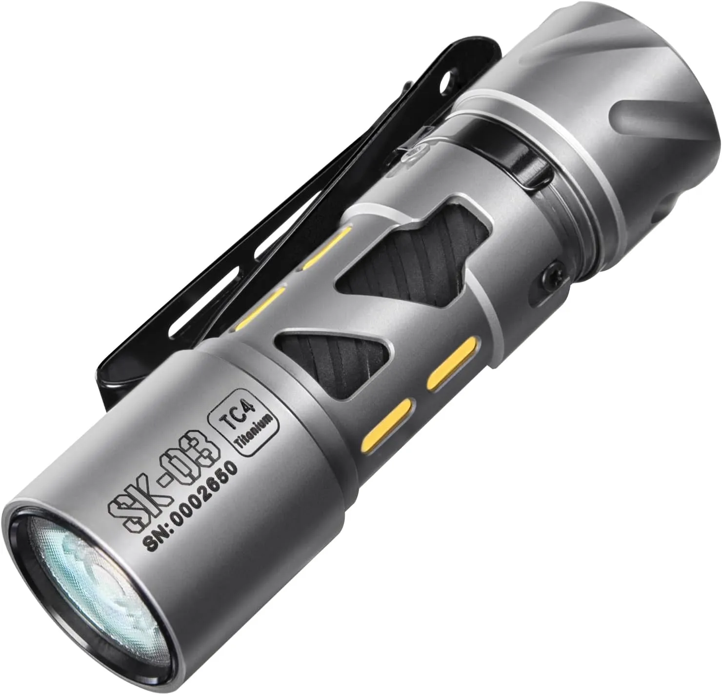 SK03 LED Flashlight, EDC Titanium Flashlight with Side Light, 1000 High Lumens, 10 Light Modes, AA Rechargeable Flashlight for Outdoor Camping, Emergencies