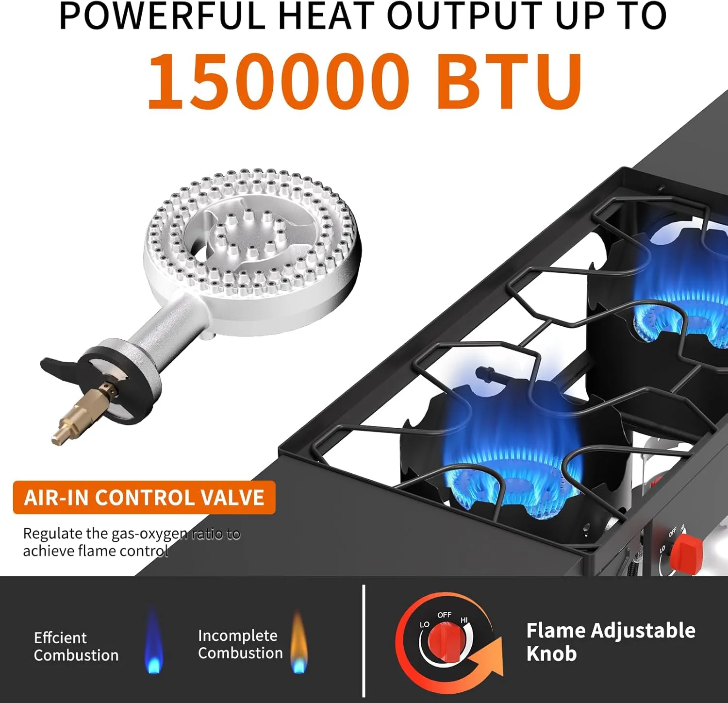SKOK High Pressure 1/2/3 Burners Propane Camping Stove, Propane Burners for Outdoor Cooking