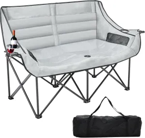 Slsy Oversized Double Camping Chair, Folding 2 Person Camping Chair Loveseat, Fully Padded Duo Chair Camping Couch, Fold Up Double Camp Chair, Lawn Chairs, Camping Bench with Carrying Bag