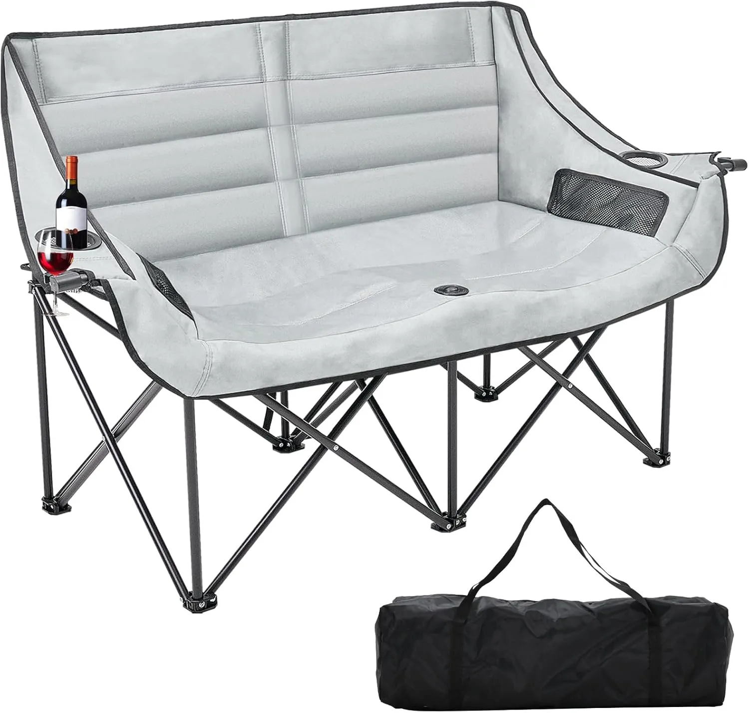 Slsy Oversized Double Camping Chair, Folding 2 Person Camping Chair Loveseat, Fully Padded Duo Chair Camping Couch, Fold Up Double Camp Chair, Lawn Chairs, Camping Bench with Carrying Bag