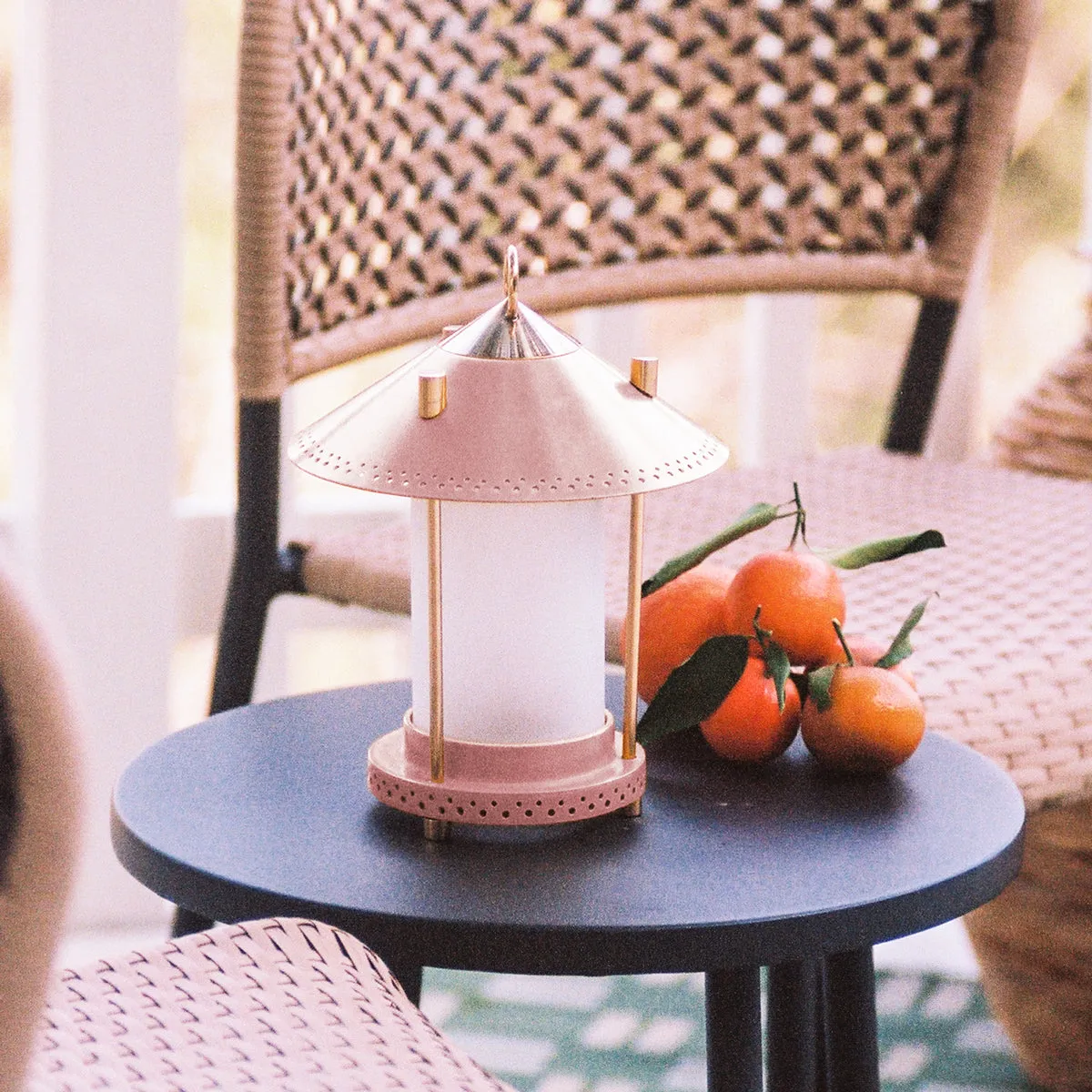 smaller Stefan cordless lantern in Blush by the Novogratz