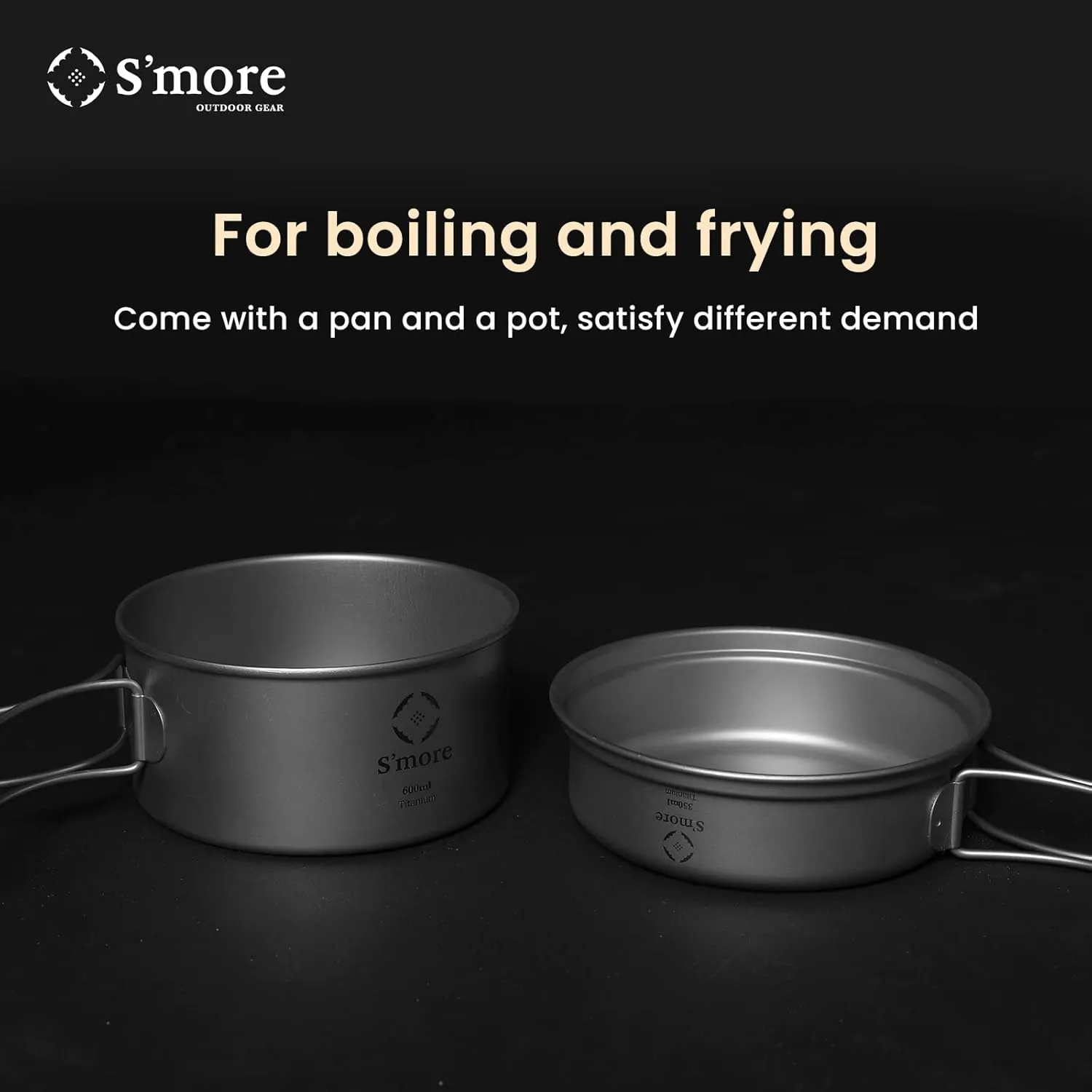 S'more Titanium Cooking Set, Ultralight Eco-Friendly Camping Cookware, Pot and Pan 2 in 1 with Folding Handle for Hiking, Traveling, and Picnic