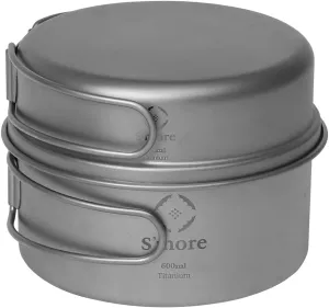 S'more Titanium Cooking Set, Ultralight Eco-Friendly Camping Cookware, Pot and Pan 2 in 1 with Folding Handle for Hiking, Traveling, and Picnic
