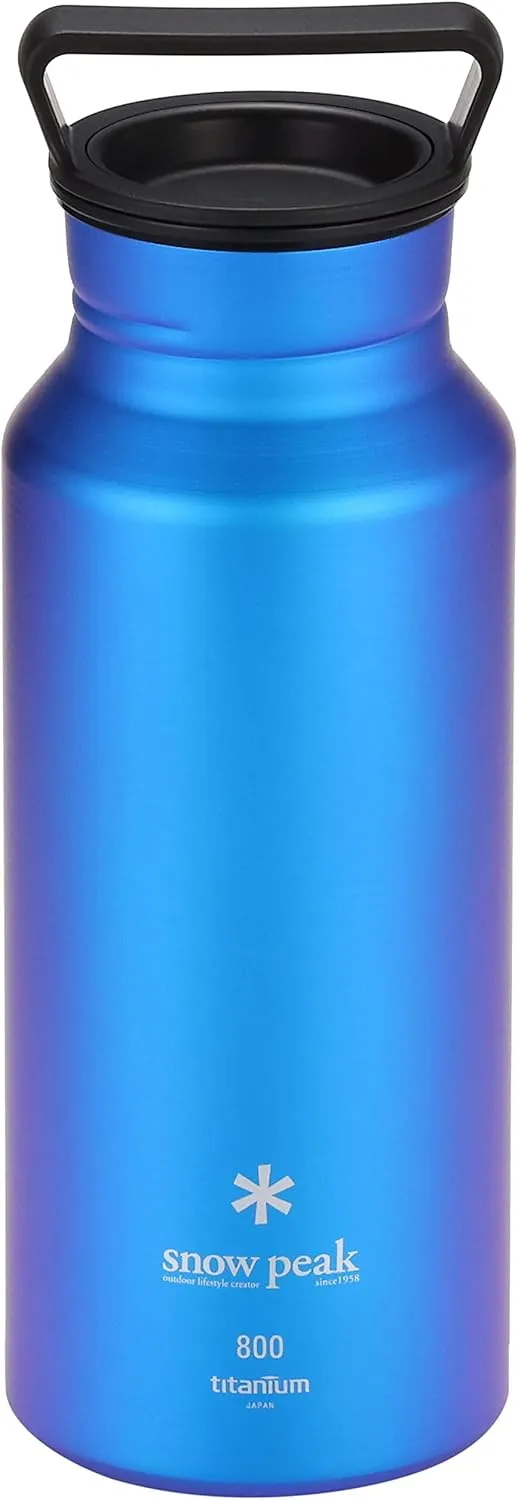 Snow Peak Titanium Aurora Bottle, Durable, Lightweight, Camping, Hiking, Backpacking Water Bottle, Blue, 800ml
