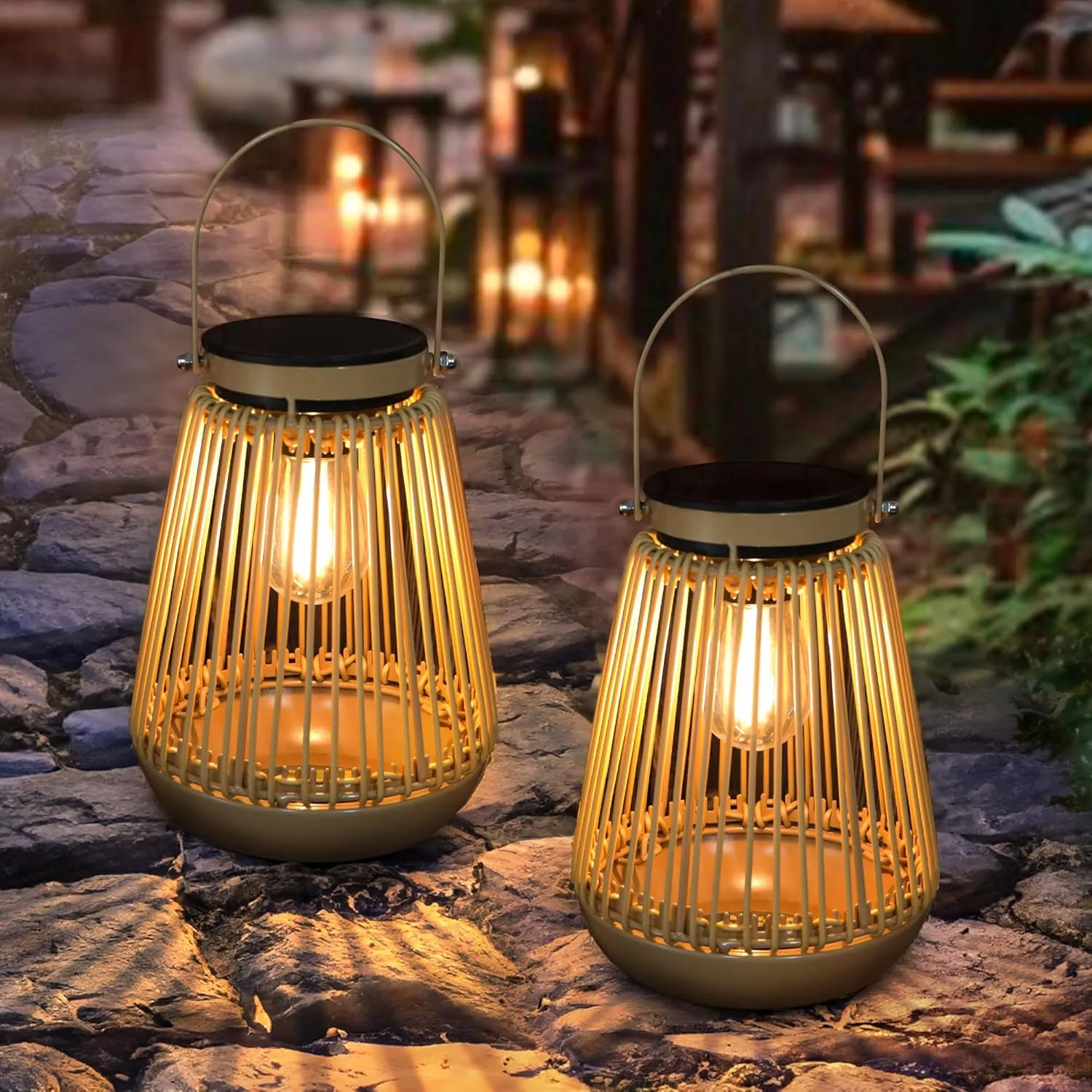 Solar Lantern Outdoor Waterproof, 2 Pack Hanging Woven Lantern Lights, Solar Powered Ultra-Bright Garden Lights for Yard Patio Porch Lawn Pathway