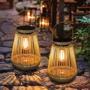 Solar Lantern Outdoor Waterproof, 2 Pack Hanging Woven Lantern Lights, Solar Powered Ultra-Bright Garden Lights for Yard Patio Porch Lawn Pathway