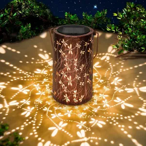 Solar Lanterns Outdoor Waterproof Dragonfly Lantern Garden Decor Birthday Gifts for Women Mom Grandma Hanging Solar Lights Metal Decoration Outside for Yard, Patio, Backyard, Porch