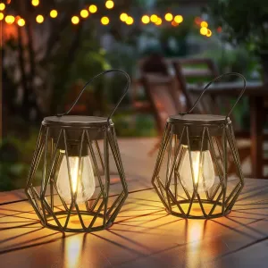 Solar Lanterns Outdoor Waterproof, Upgraded Powered Hanging Solar Lights for Outside, Auto On/Off, Brighter Hanging Outdoor Decor Lights for Yard Garden Patio Pathway 2 Pack