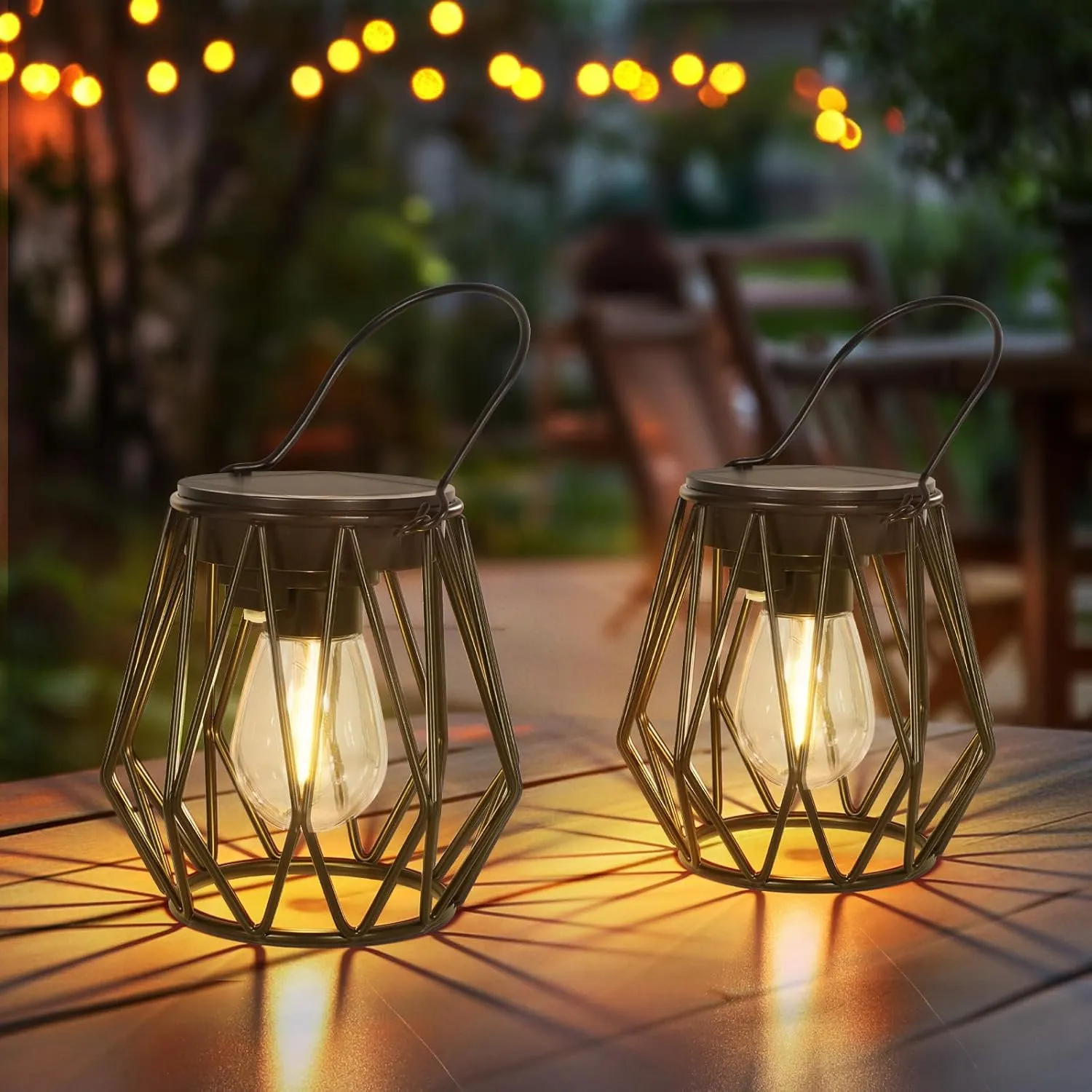Solar Lanterns Outdoor Waterproof, Upgraded Powered Hanging Solar Lights for Outside, Auto On/Off, Brighter Hanging Outdoor Decor Lights for Yard Garden Patio Pathway 2 Pack