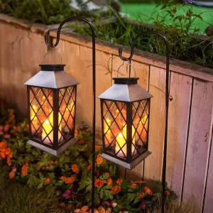 Solar Outdoor Lantern, Garden Hanging Waterproof Lanterns, 3 LED Flickering Flameless Candle, PVC, for Garden Decor Gifts (2 Pack)