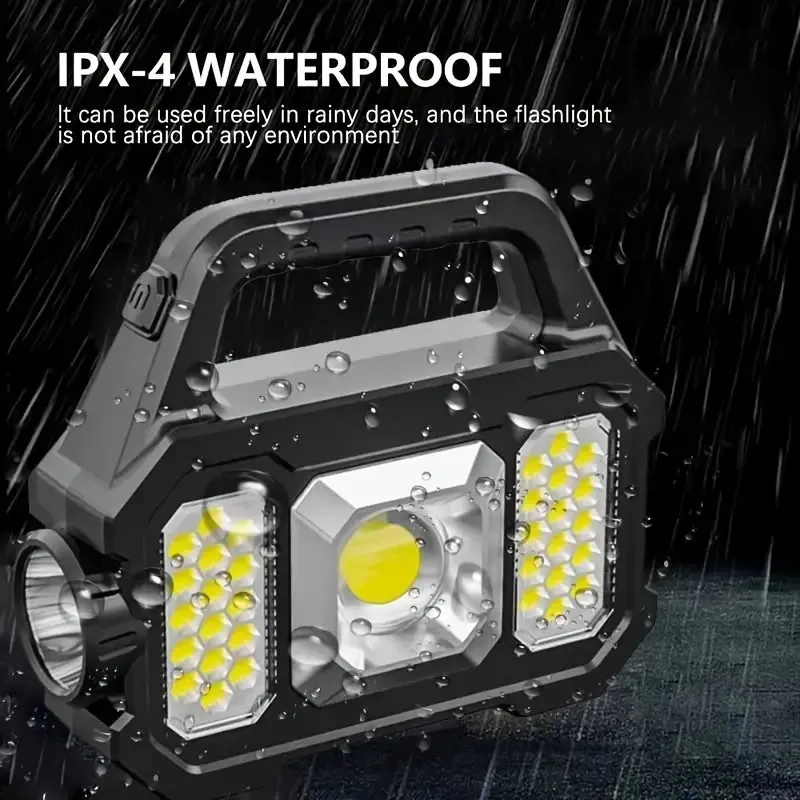 Solar Portable Flashlight & Handheld Searchlight with Side Lights