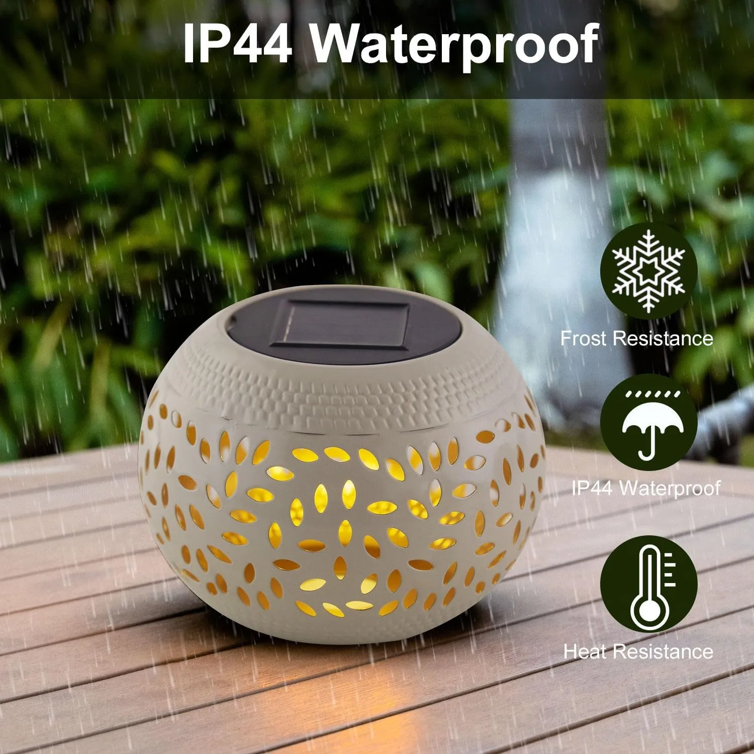 Solar Table Lantern Outdoor Waterproof- Solar Powered LED Light Hollowed-Out White Metal Desktop Decorative Lamp for Women Mom Indoor Desk Bedroom Patio Garden Pathway Yard Decor