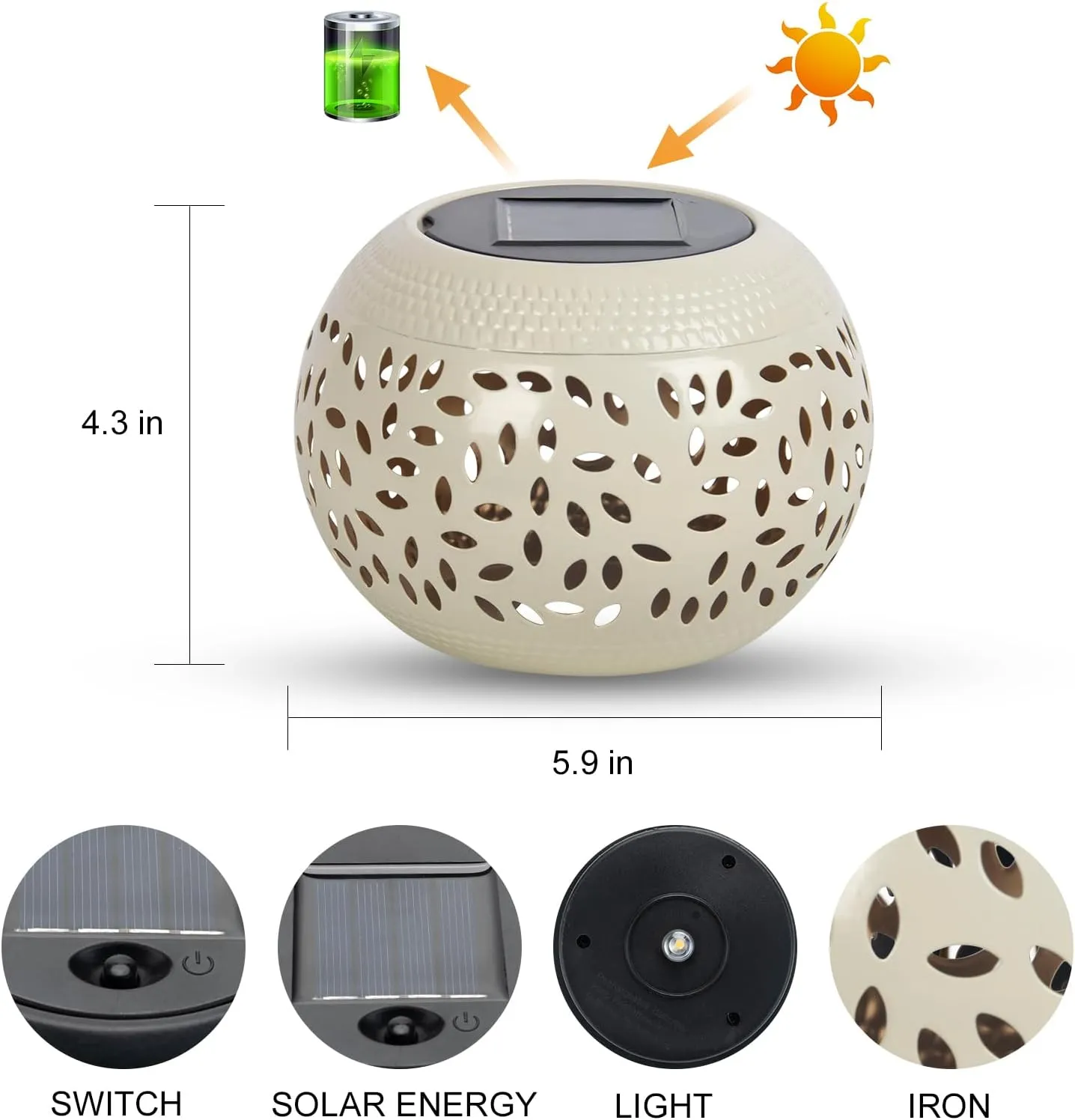 Solar Table Lantern Outdoor Waterproof- Solar Powered LED Light Hollowed-Out White Metal Desktop Decorative Lamp for Women Mom Indoor Desk Bedroom Patio Garden Pathway Yard Decor
