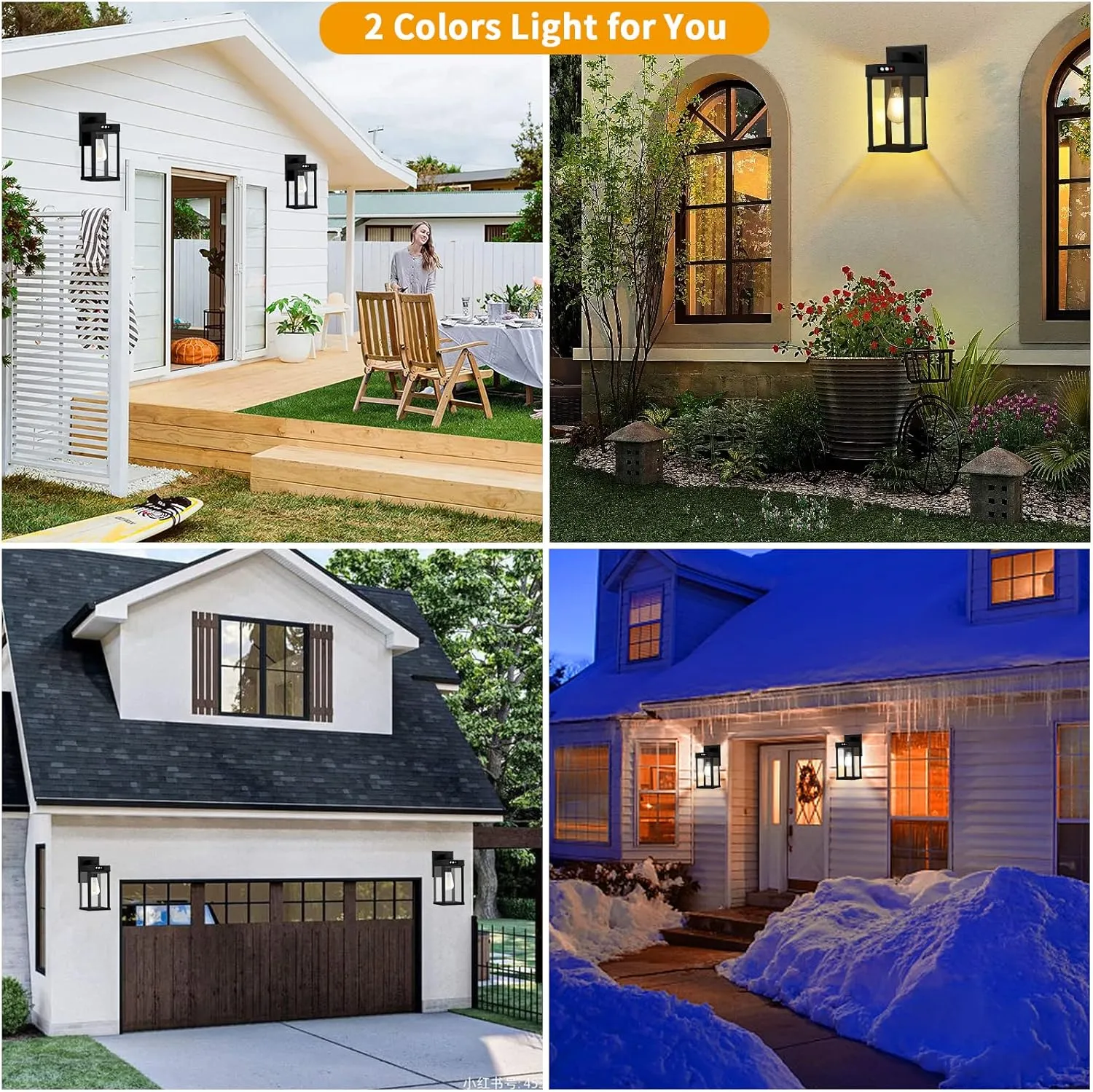 Solar Wall Lights Outdoor with 3 Lighting Modes & Motion Sensor, Solar Porch Light with 2 Bulbs, Waterproof Outdoor Wall Sconce Lantern Lamp Fixture for Garage Porch Shed Barn Yard Garden Front Door