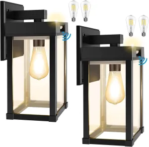 Solar Wall Lights Outdoor with 3 Lighting Modes & Motion Sensor, Solar Porch Light with 2 Bulbs, Waterproof Outdoor Wall Sconce Lantern Lamp Fixture for Garage Porch Shed Barn Yard Garden Front Door
