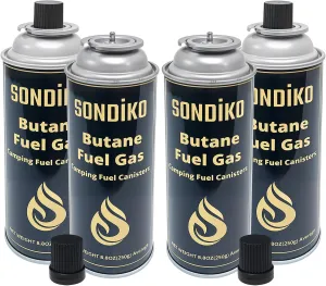 Sondiko Butane Gas, Premium Pure Refined Butane Gas, Butane Fuel Canister for Portable Camping Stove, Explosion Proof - RVR System(4 Can)