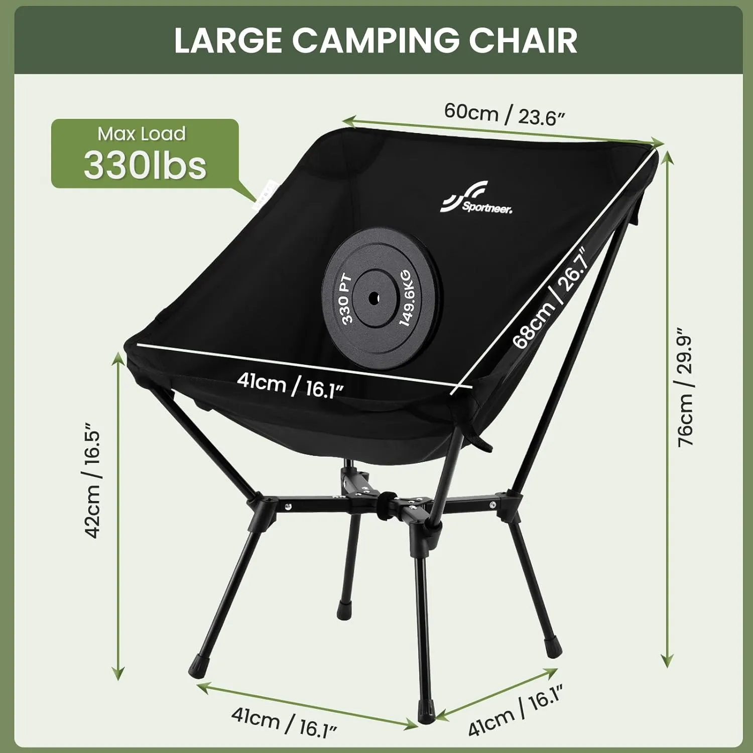 Sportneer Camping Chairs, Lightweight Outdoor Chairs with 2 Side Pockets & Storage Bag, Foldable & Portable Lawn Chairs for Camping Hiking Lawn Picnic Beach Outdoor Travel (2, Black(X Shape))