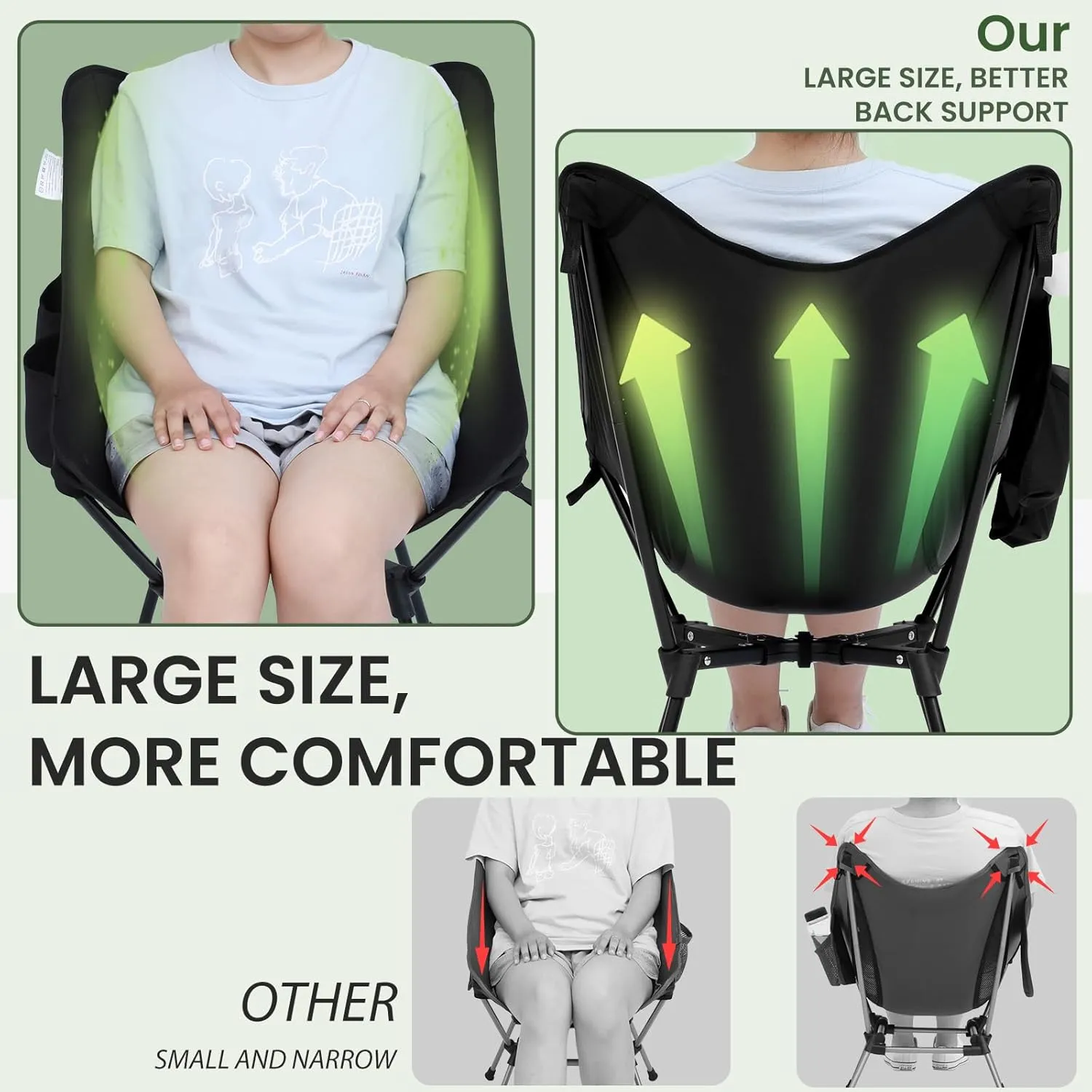 Sportneer Camping Chairs, Lightweight Outdoor Chairs with 2 Side Pockets & Storage Bag, Foldable & Portable Lawn Chairs for Camping Hiking Lawn Picnic Beach Outdoor Travel (2, Black(X Shape))
