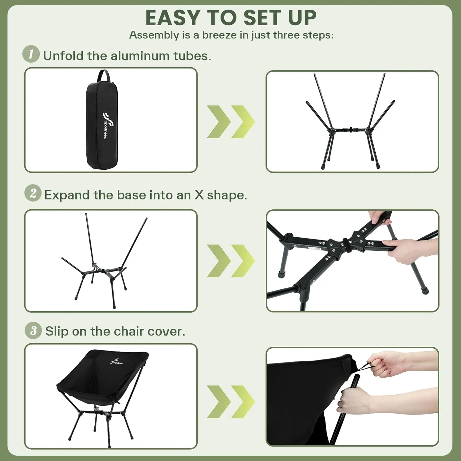 Sportneer Camping Chairs, Lightweight Outdoor Chairs with 2 Side Pockets & Storage Bag, Foldable & Portable Lawn Chairs for Camping Hiking Lawn Picnic Beach Outdoor Travel (2, Black(X Shape))