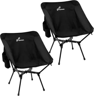 Sportneer Camping Chairs, Lightweight Outdoor Chairs with 2 Side Pockets & Storage Bag, Foldable & Portable Lawn Chairs for Camping Hiking Lawn Picnic Beach Outdoor Travel (2, Black(X Shape))