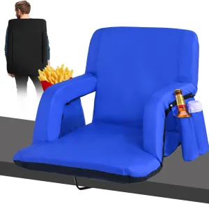 Stadium Seats for Bleachers-3 Heat Settings Backrest&Seat Cushion with Support, Portable Folding Stadium Chair with 6 Reclining, Storage Cup Holder for Football Games/Camping/Concerts (Regular, Blue)