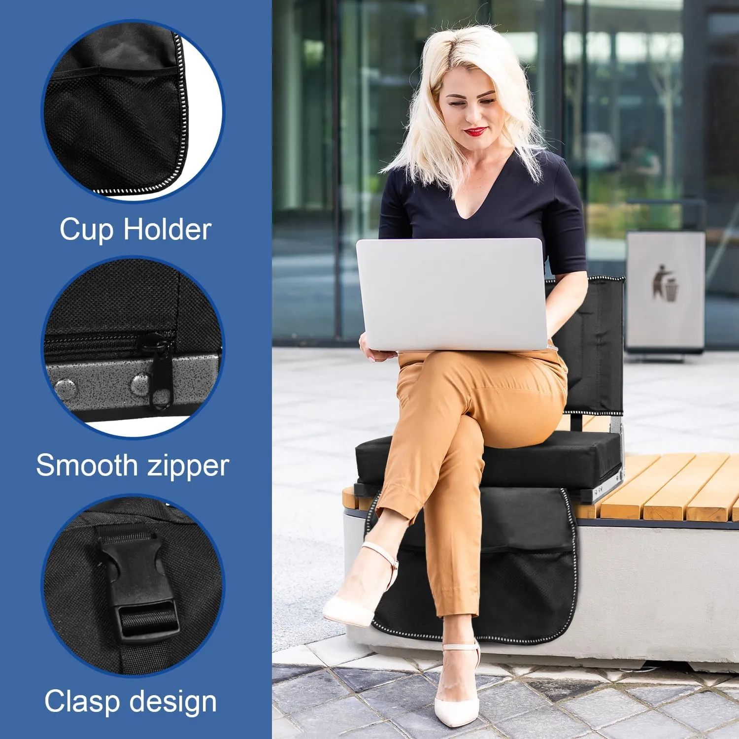 Stadium Seats for Bleachers with Back Support, Bleacher Seats with Backs and Cushion Wide, Portable Folding Comfort Stadium Chair with Shoulder Strap, Carry Handle, Storage Pockets