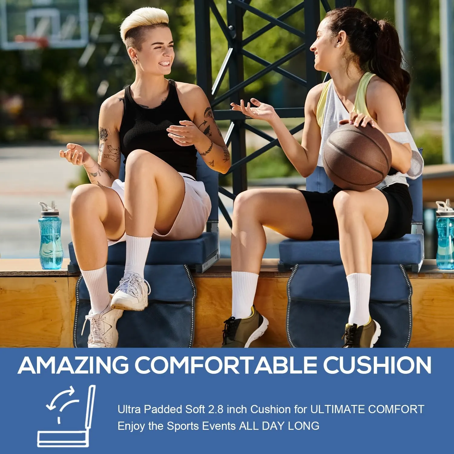 Stadium Seats for Bleachers with Back Support, Bleacher Seats with Backs and Cushion Wide, Portable Folding Comfort Stadium Chair with Shoulder Strap, Carry Handle, Storage Pockets