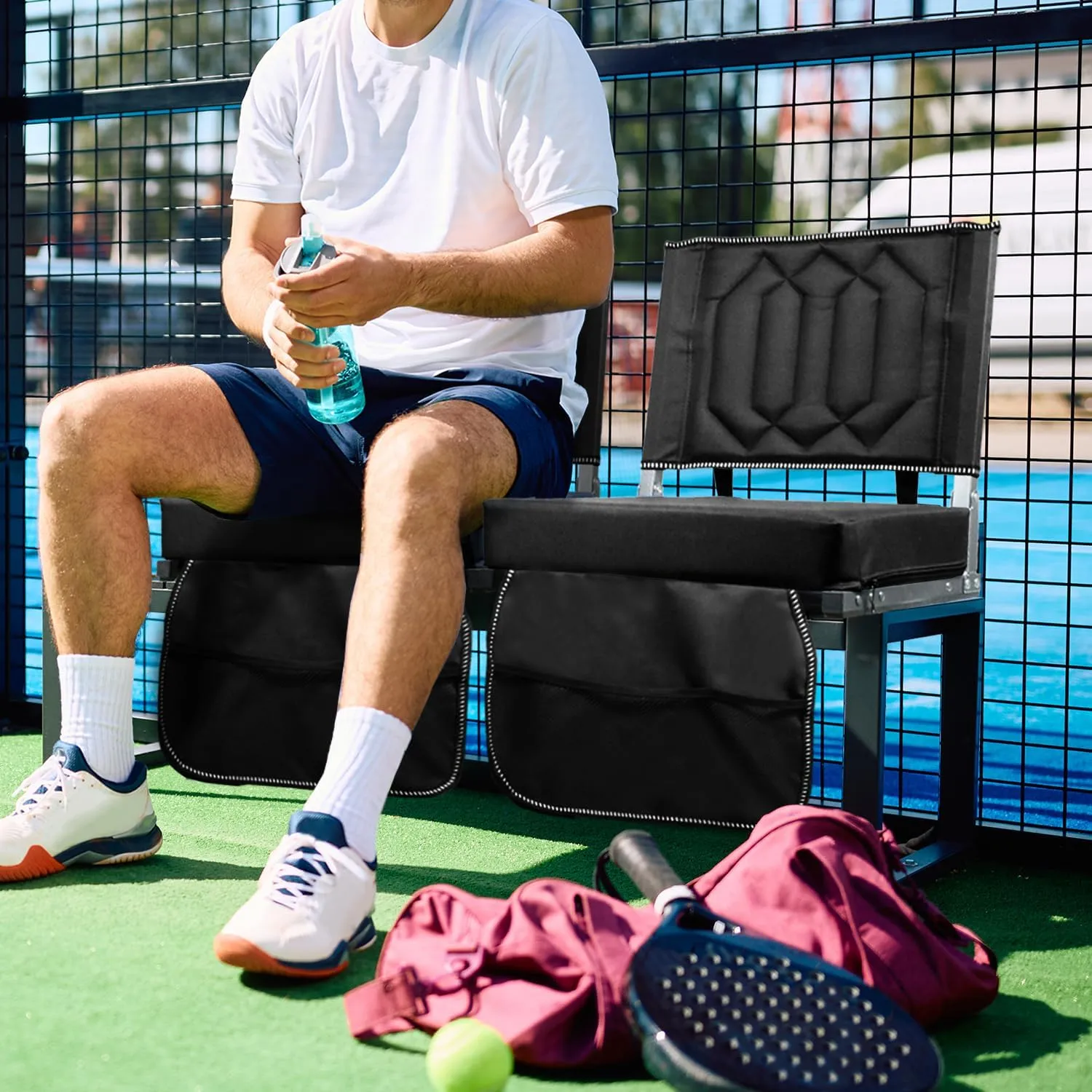 Stadium Seats for Bleachers with Back Support, Bleacher Seats with Backs and Cushion Wide, Portable Folding Comfort Stadium Chair with Shoulder Strap, Carry Handle, Storage Pockets