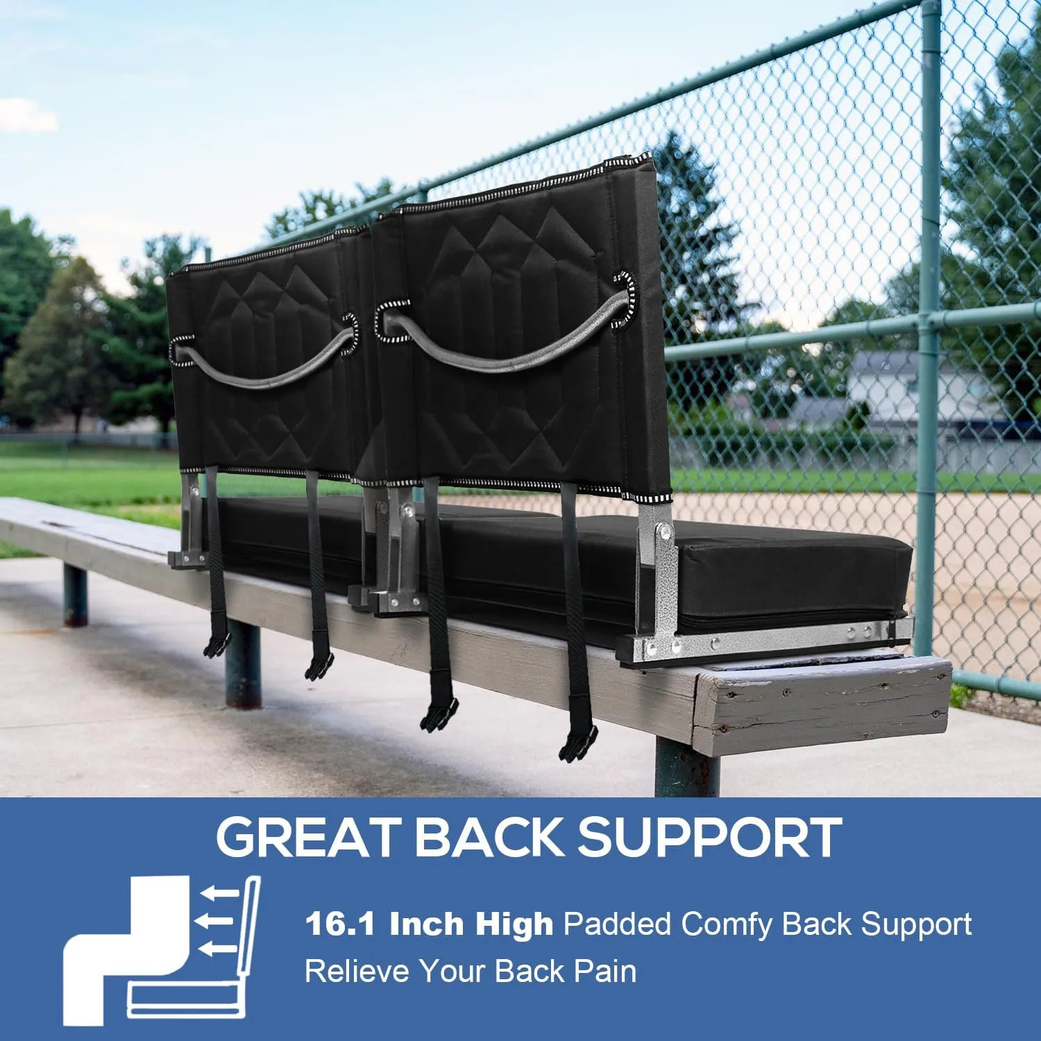 Stadium Seats for Bleachers with Back Support, Bleacher Seats with Backs and Cushion Wide, Portable Folding Comfort Stadium Chair with Shoulder Strap, Carry Handle, Storage Pockets