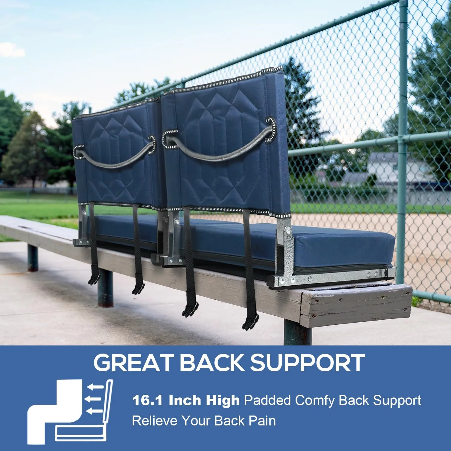 Stadium Seats for Bleachers with Back Support, Bleacher Seats with Backs and Cushion Wide, Portable Folding Comfort Stadium Chair with Shoulder Strap, Carry Handle, Storage Pockets