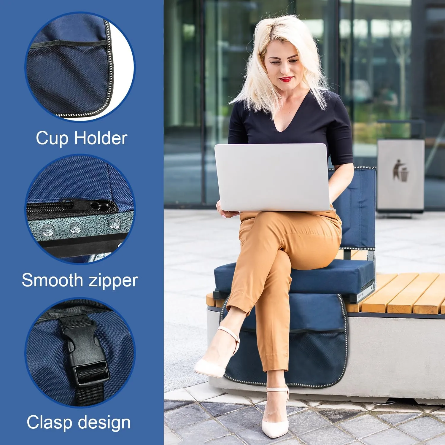 Stadium Seats for Bleachers with Back Support, Bleacher Seats with Backs and Cushion Wide, Portable Folding Comfort Stadium Chair with Shoulder Strap, Carry Handle, Storage Pockets