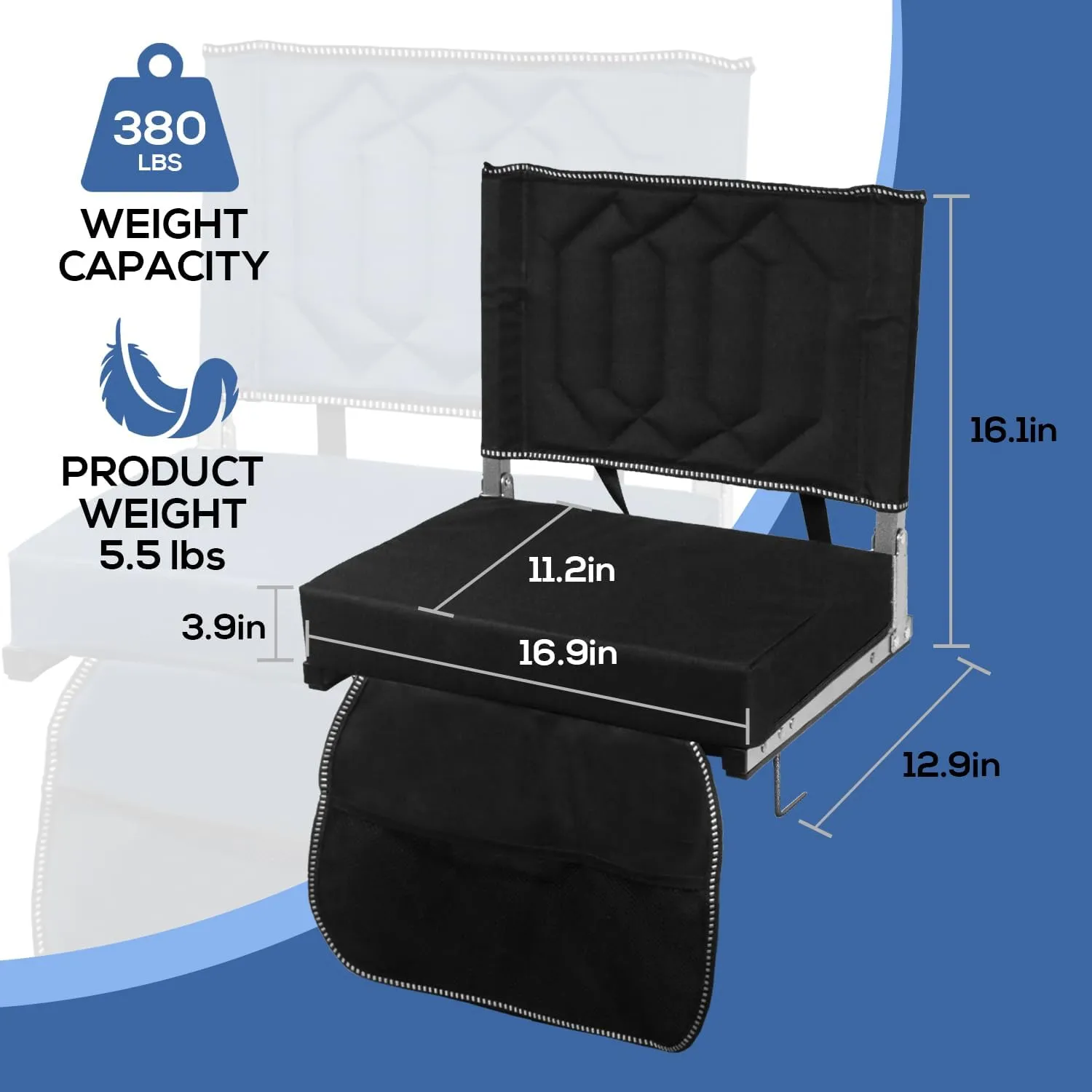 Stadium Seats for Bleachers with Back Support, Bleacher Seats with Backs and Cushion Wide, Portable Folding Comfort Stadium Chair with Shoulder Strap, Carry Handle, Storage Pockets