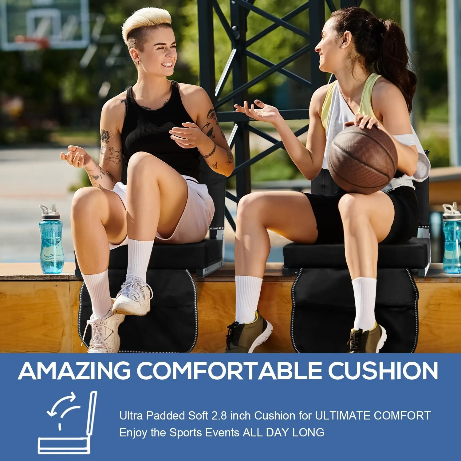 Stadium Seats for Bleachers with Back Support, Bleacher Seats with Backs and Cushion Wide, Portable Folding Comfort Stadium Chair with Shoulder Strap, Carry Handle, Storage Pockets